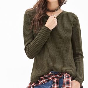 Forever 21 Olive Side-slit Knit Sweater Size Small